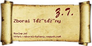 Zborai Tétény névjegykártya